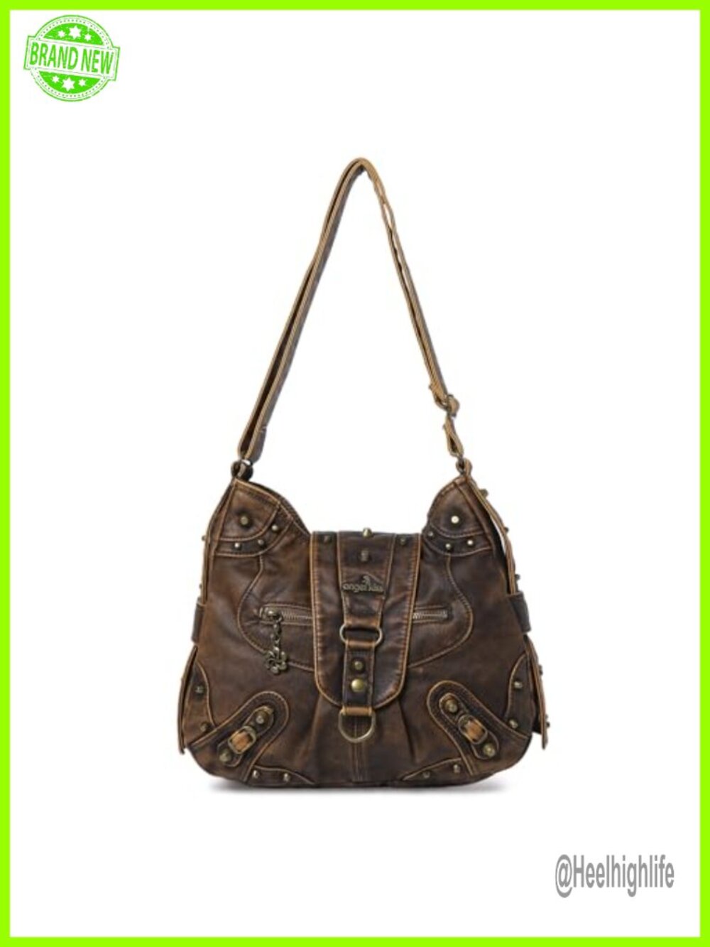 Studded Vegan Leather Hobo Shoulder Bag Crossbody Purse Roomy Daily